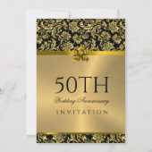 50e bruiloft Jubileum Zwart & Goud Damasks 3 Kaart (Achterkant)