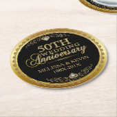 50e bruiloft Jubileum Zwart & Goud Damasks 3 Ronde Kartonnen Onderzetter (Gebogen)