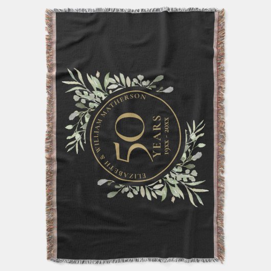 50e bruiloft Jubileum zwart goud groen blad Deken (Voorkant Verticaal)