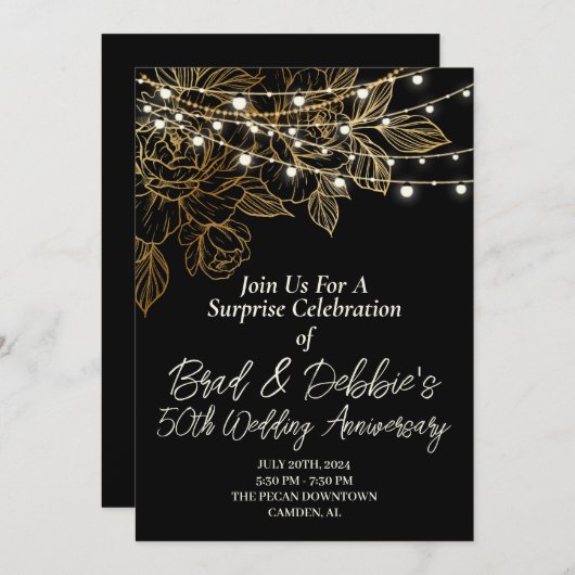 50e bruiloft Jubileum Zwart Goud Minimal Modern Kaart (Voorkant / Achterkant)