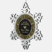 50e bruiloft Jubileum-zwart & gouden bloemen Tin Sneeuwvlok Ornament (Rechts)