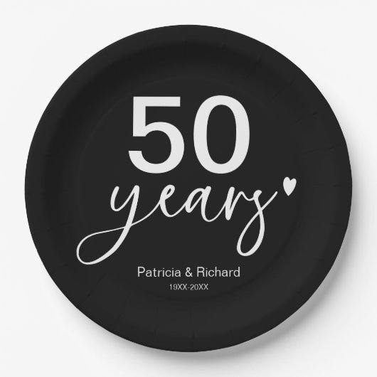 50e bruiloft Jubileum zwart-wit Papieren Bordje (Voorkant)