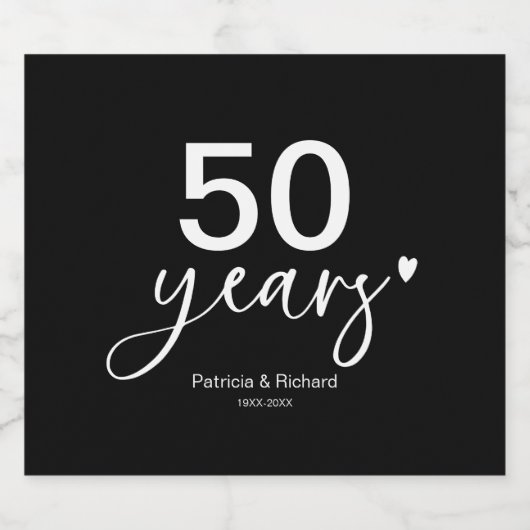 50e bruiloft Jubileum zwart-wit Sparkling Wijnetiket (Enkel label)