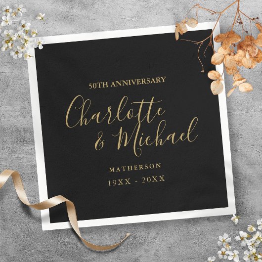 50e bruiloft Jubileum zwarte gouden handtekening Servet