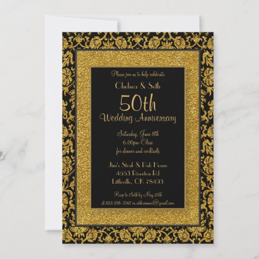 50e bruiloft met gouden glans kaart (Voorkant)