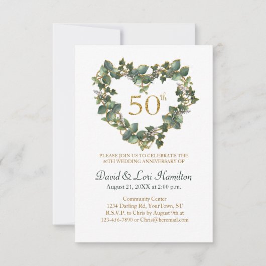 50e bruiloft Waterverf Ivy Heart Wreath (Voorkant)