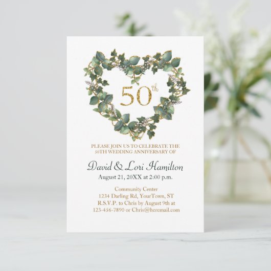 50e bruiloft Waterverf Ivy Heart Wreath (Staand voorkant)