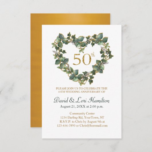 50e bruiloft Waterverf Ivy Heart Wreath (Voorkant / Achterkant)