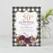 50e Buffalo Plaid Paarse Bloemen Glitter Verjaarda Kaart (Staand voorkant)