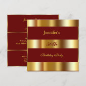 50e Burgundy Gold Birthday Party Kaart (Voorkant / Achterkant)