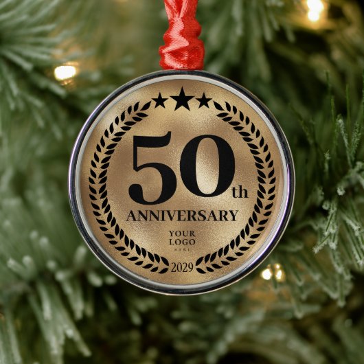 50e Business Jubileum Gold Christmas Metalen Ornament (Boom)