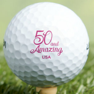 50e Cadeau voor Collega Roze Script Modern Golfballen
