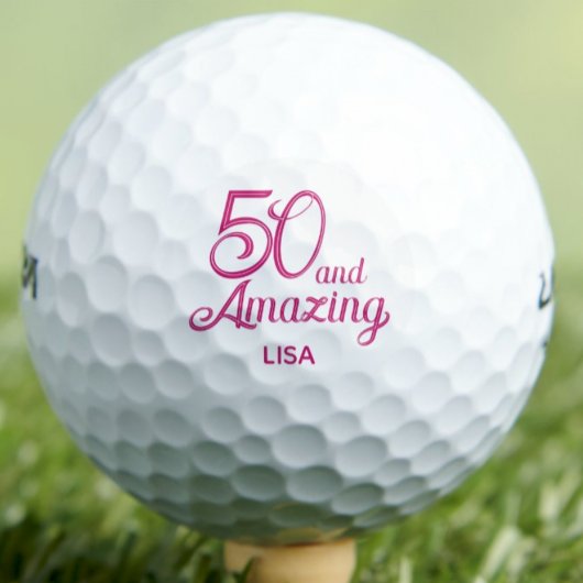50e Cadeau voor Collega Roze Script Modern Golfballen