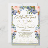 50e Chic Floral Gold Wedding Jubileum Kaart (Voorkant)