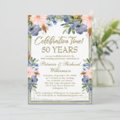 50e Chic Floral Gold Wedding Jubileum Kaart (Staand voorkant)