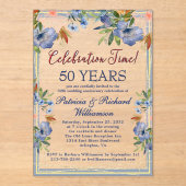 50e Chic Floral Wedding Jubileum Acryl Uitnodigingen (Voorkant)