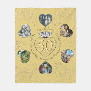 50e Diamond 6 Heart Photos Fleece Blanket Deken