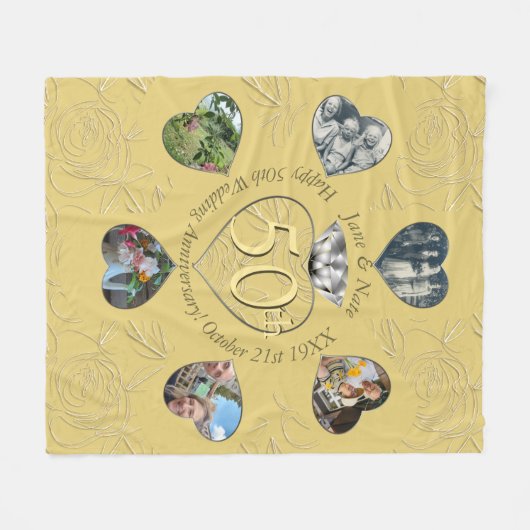 50e Diamond 6 Heart Photos Fleece Blanket Deken (Voorkant (Horizontaal))