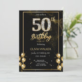 50e Diamond Black and Gold Verjaardag Kaart (Staand voorkant)