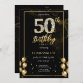 50e Diamond Black and Gold Verjaardag Kaart (Voorkant / Achterkant)