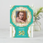 50e elegant goud blauwgroen wit lijst 50 kaart (Staand voorkant)