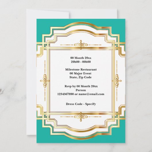 50e elegant goud blauwgroen wit lijst 50 kaart (Achterkant)