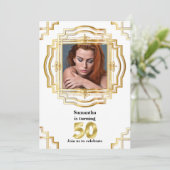 50e Elegant Goud Wit Foto lijst Fifty Chic Kaart (Staand voorkant)