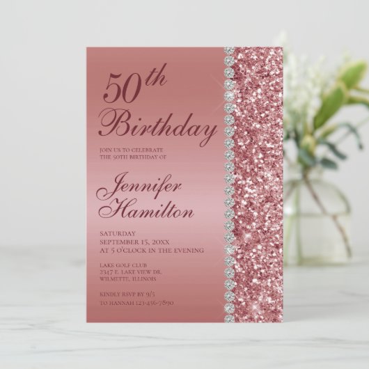 50e Elegante Roos Gouden Verjaardag Kaart (Staand voorkant)