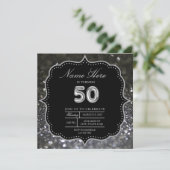 50e Elegante Zilveren Zwarte Verjaardag Kaart (Staand voorkant)