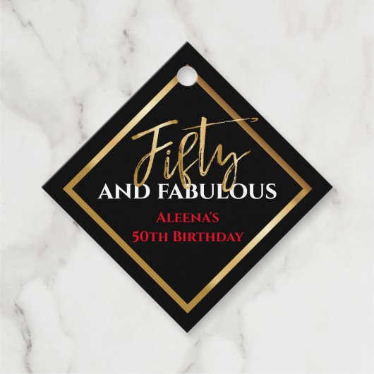 50e EN FABULOUS Birthday Black Gold Gift Label (Voorkant)