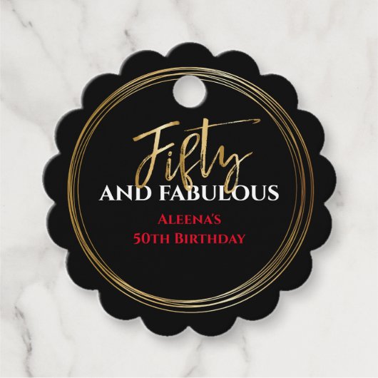 50e EN FABULOUS Birthday Black Gold Gift Label (Voorkant)