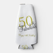 50e en Fabulous Birthday, Trendy Gold en Black Flesjeskoeler (Voorkant)