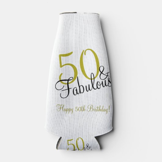 50e en Fabulous Birthday, Trendy Gold en Black Flesjeskoeler (Voorkant)