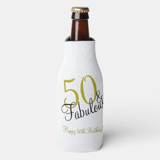 50e en Fabulous Birthday, Trendy Gold en Black Flesjeskoeler (Fles Voorkant)