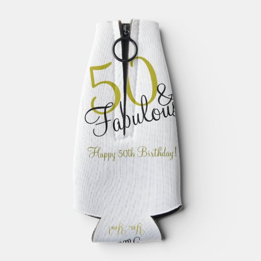 50e en Fabulous Birthday, Trendy Gold en Black Flesjeskoeler (Achterkant)
