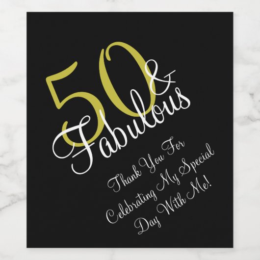50e en Fabulous Gold & White verjaardag Hartelijk Wijn Etiket (Enkel label)