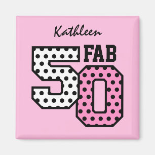 50e Fab Birthday Pink Polka Dots Z01 Magneet
