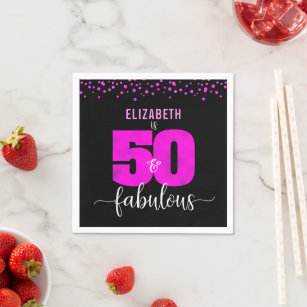 50e fabelachtige verjaardag, roze stippen zwart servet