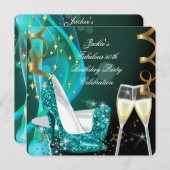 50e Fabulous Blauwgroen Glitter High Heels Birthda Kaart (Voorkant / Achterkant)