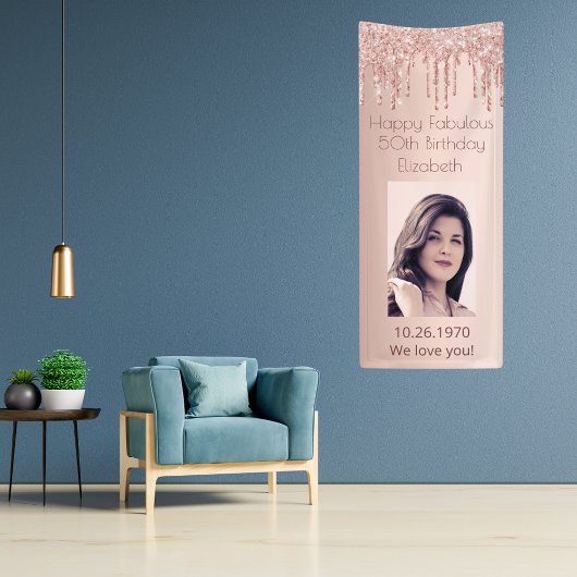 50e Fabulous jarig roos gouden foto glitter Spandoek