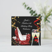 50e Fabulous Red Glitter High Hiel Dag Kaart (Staand voorkant)