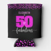 50e Fantastische Verjaardag Hete Roze stippen Zwar Blikjeskoeler (Voorkant)