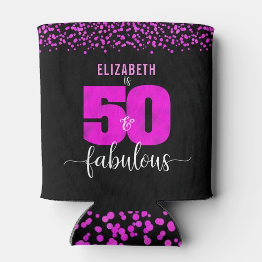 50e Fantastische Verjaardag Hete Roze stippen Zwar Blikjeskoeler (Achterkant)