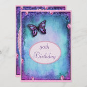 50e Faux Glitter, Butterfly, Rozen & kant Kaart (Voorkant / Achterkant)