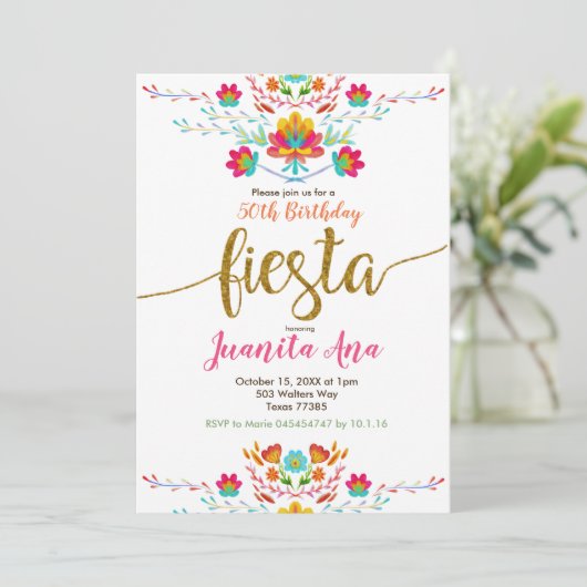 50e Fiesta Surprise verjaardagsfeestje uitnodiging (Staand voorkant)