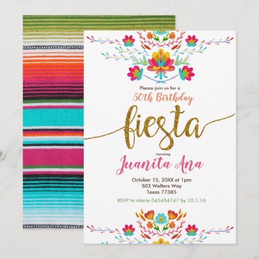 50e Fiesta Surprise verjaardagsfeestje uitnodiging (Voorkant / Achterkant)