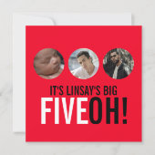 50e FIVEOH, rood en zwart! Fotoverjaardagsuitnodig Kaart (Voorkant)