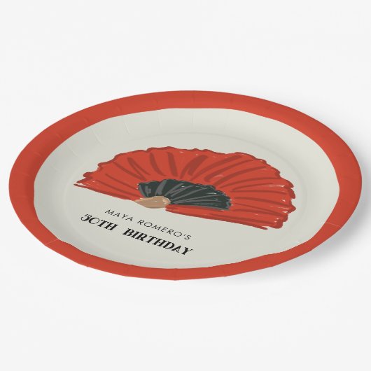 50e Flamenco Fan Verjaardagsfeest Papieren Bordje (Gekanteld)