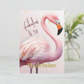 50e Flamingo Thema Roze Goud Verjaardag Kaart (Staand voorkant)