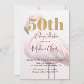 50e Flamingo Thema Roze Goud Verjaardag Kaart (Achterkant)